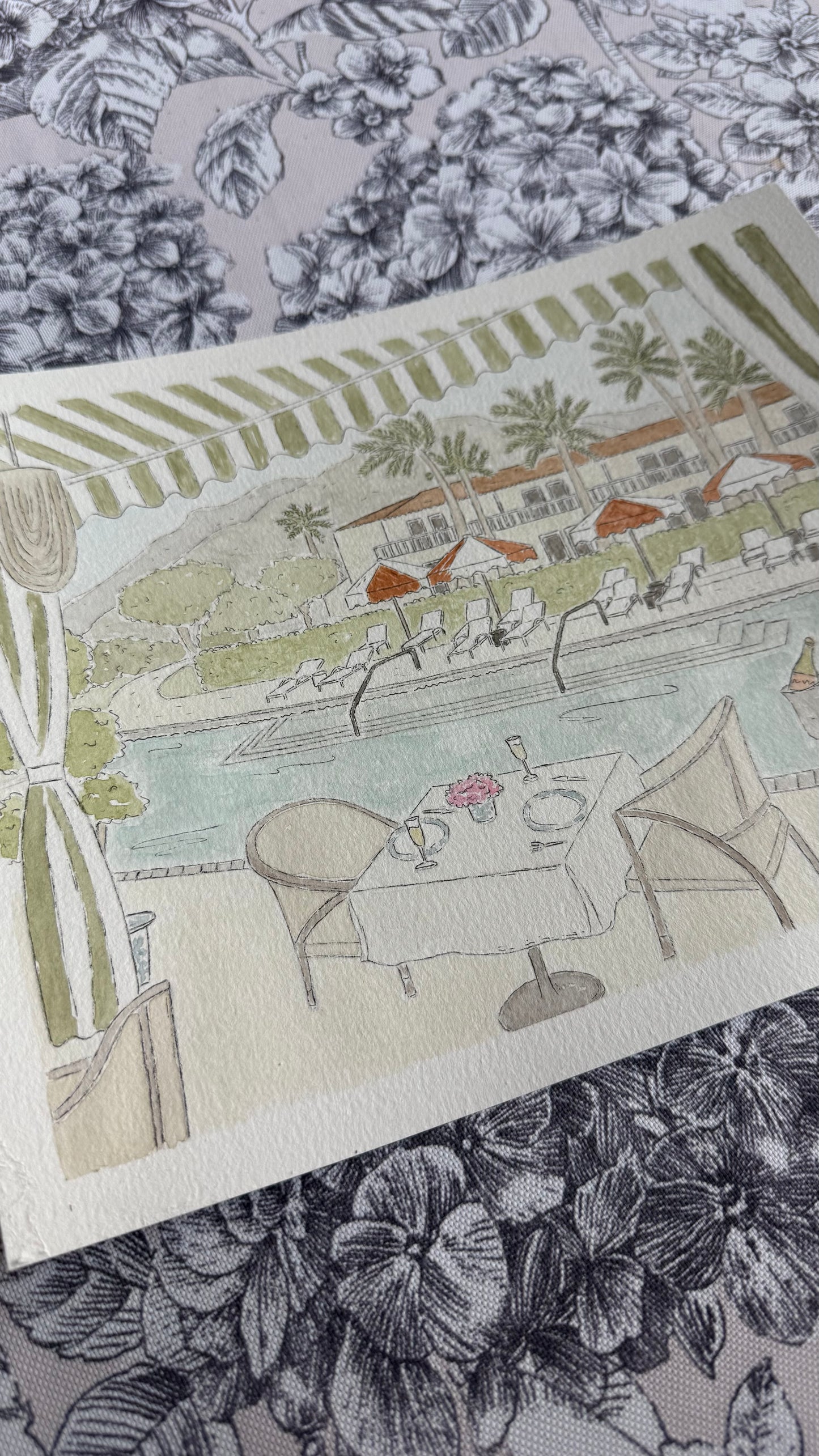 Poolside in Palm Springs Watercolor (framed)