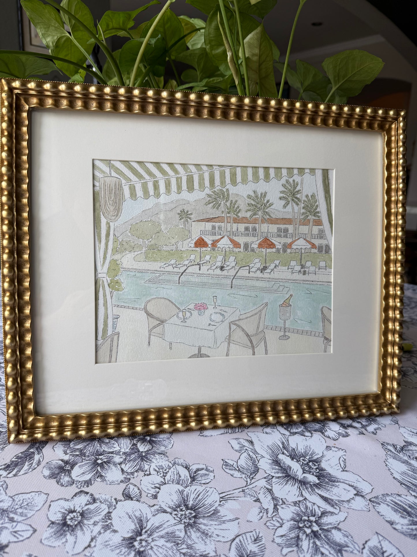 Poolside in Palm Springs Watercolor (framed)