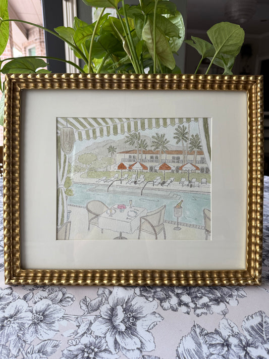Poolside in Palm Springs Watercolor (framed)